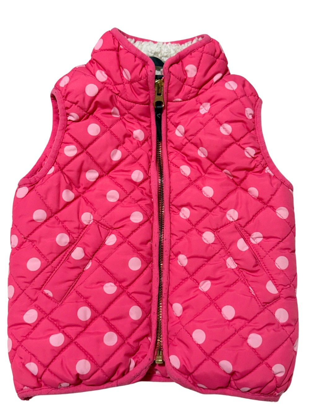 Joe Fresh Toddler Girls 1Y Pink Polka Dot Quilted Sherpa Vest